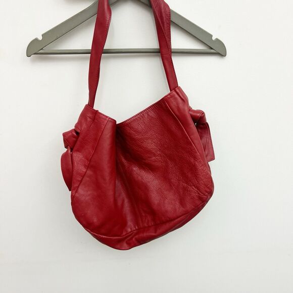 J.Jill Leather Hobo Slouch Tie Knot Large Red Handbag - Picture 2 of 16